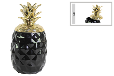 43713 5 x 10 x 5 in. Ceramic Pineapple Canister with Gold Lid - Gloss Finish, Black -  Urban Trends Collection
