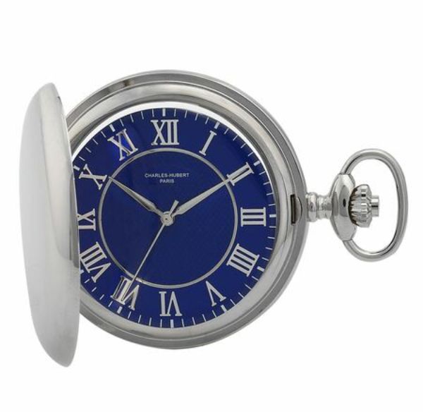 Picture of Charles-Hubert Paris DWA048 51 mm Hunter Case Quartz Pocket Watch with Blue Dial
