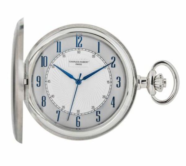 Picture of Charles-Hubert Paris DWA049 50 mm Stainless Steel Hunter Case Quartz Pocket Watch with White & Grey Dial