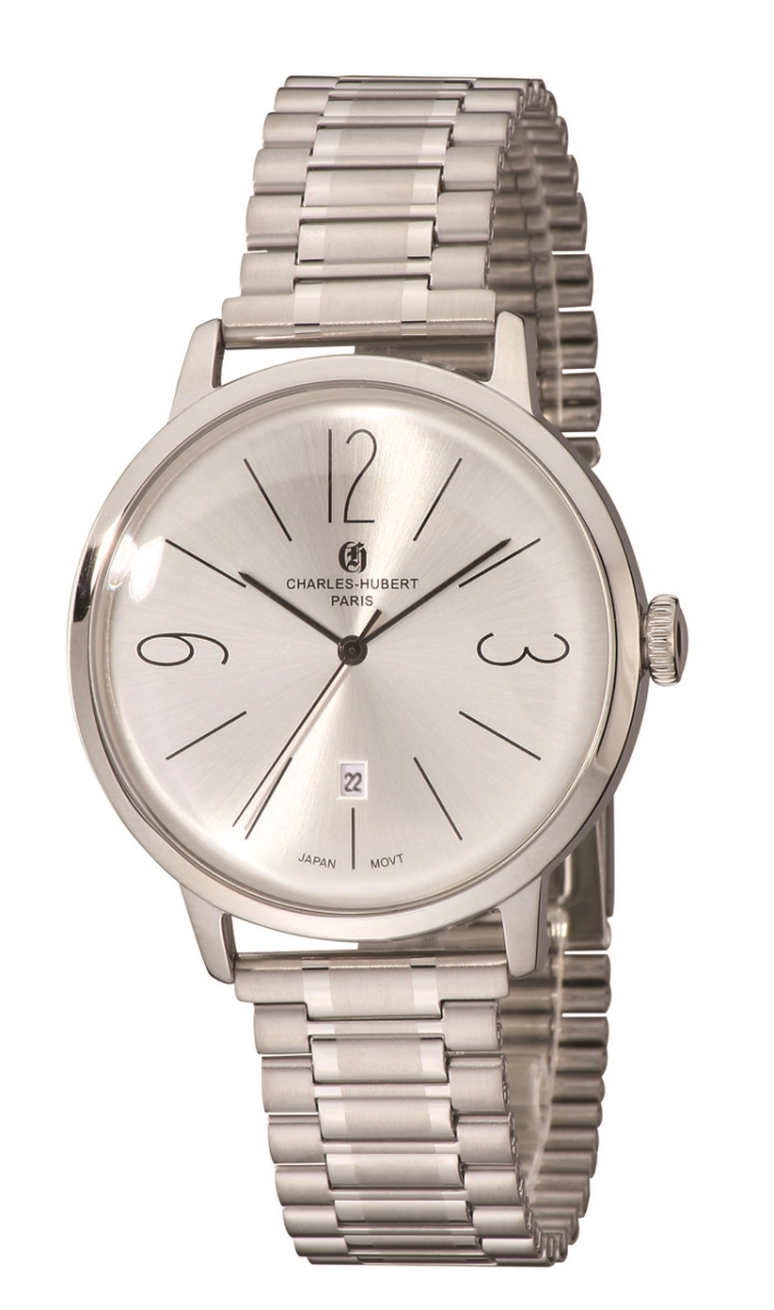 3984-W Mens Stainless Steel Quartz Dial Watch, Silver -  Charles-Hubert Paris