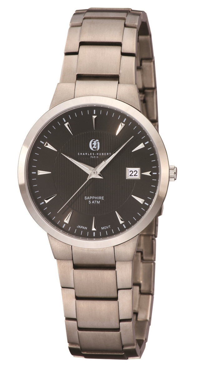 Mens Titanium Dial Ultra Slim Watch, Black -  CET Domain, GO3243659