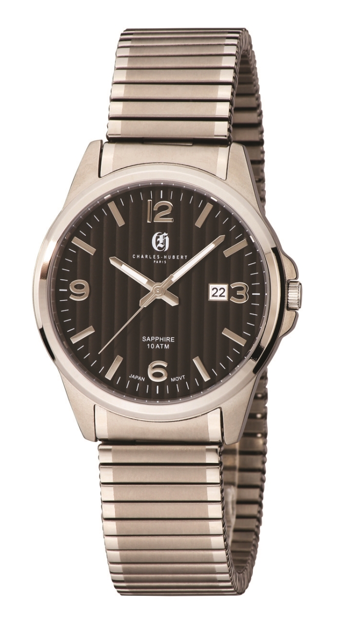 Picture of Charles-Hubert Paris 3990-B Mens Titanium Dial Expansion Band Watch, Black