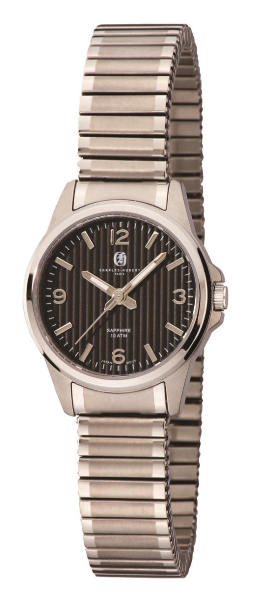 Picture of Charles-Hubert Paris 6990-B Womens Titanium Dial Expansion Band Watch, Black