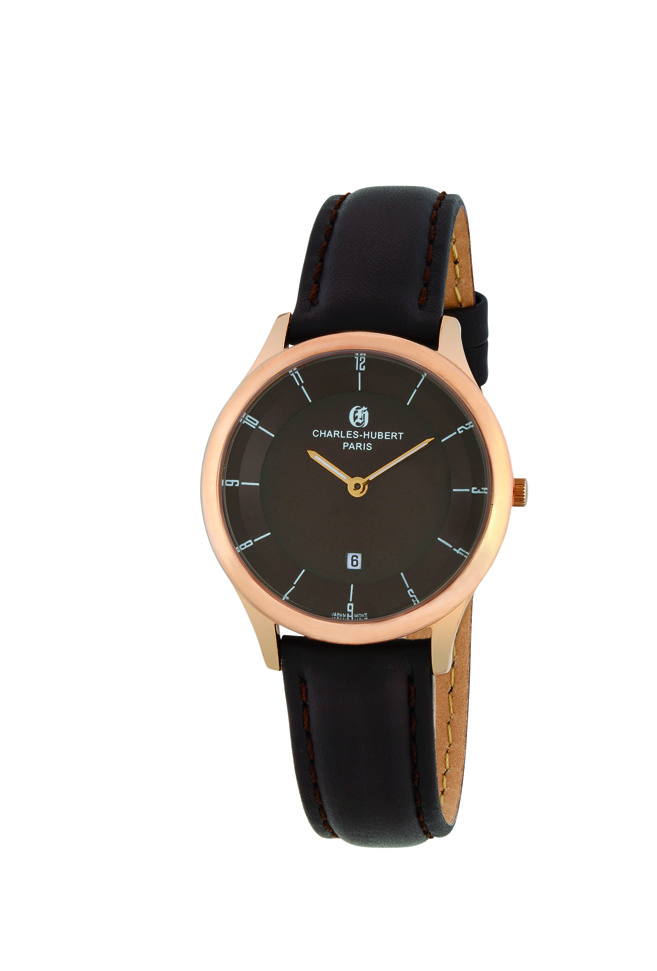 Womens Rose-Plated Stainless Quartz Dial Watch, Brown