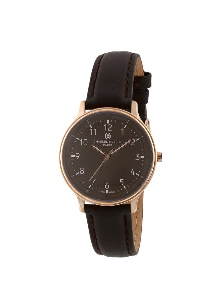 Womens Rose-Plated Stainless Steel Quartz Dial Watch, Brown