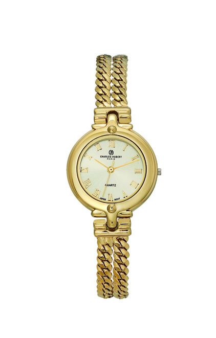 Picture of Charles-Hubert Paris 6916-G Womens Gold Finish Chain Bracelet Quartz Dial Watch, Gold