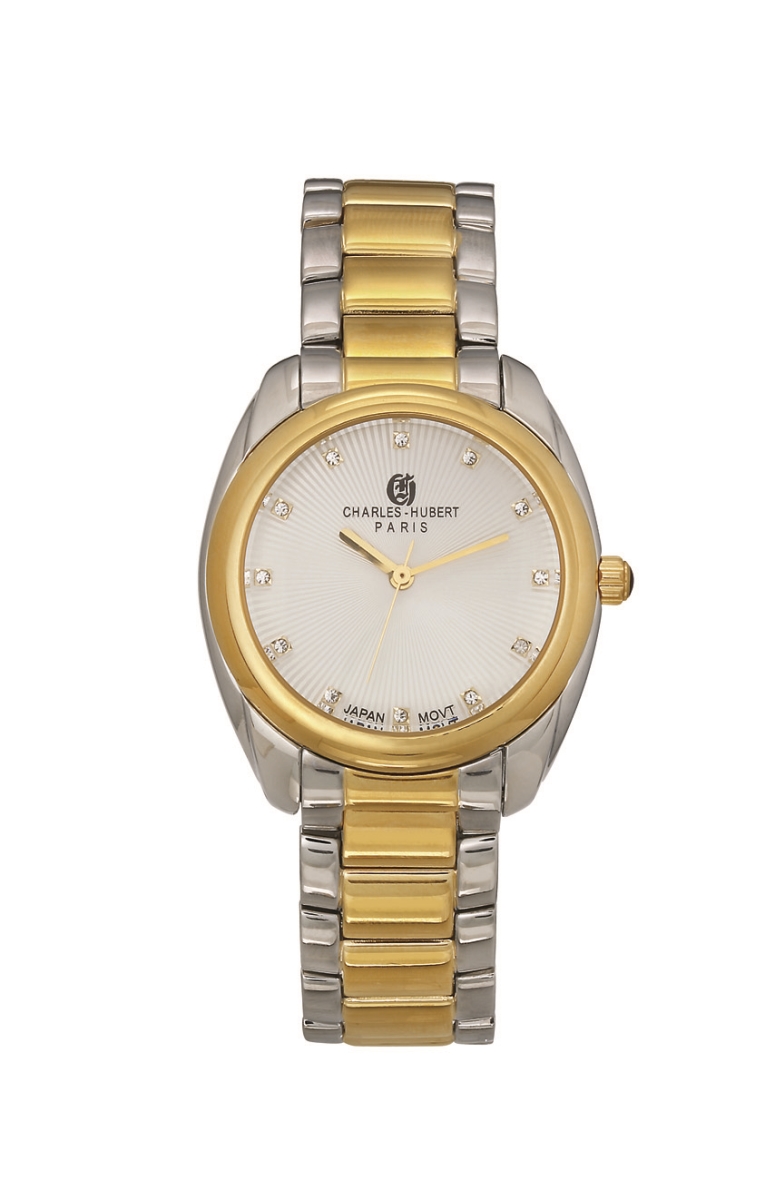 Mens 2-Tone Stainless Crystal Quartz Dial Watch, Off-White
