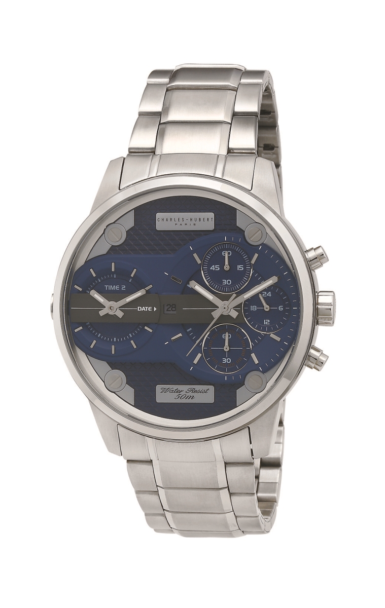 Mens Stainless Chronograph Dual Time Dial Watch, Blue -  CET Domain, GO3859638