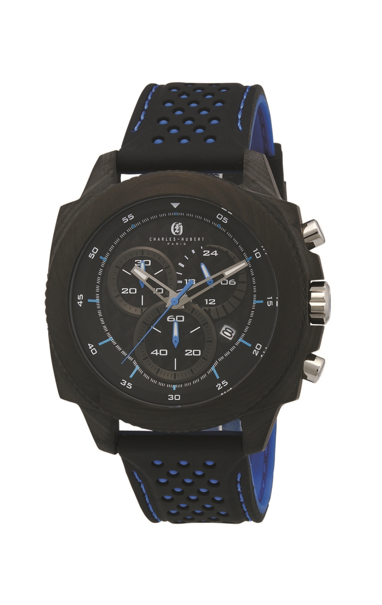 Picture of Charles-Hubert Paris 4010-E Mens Carbon Fiber Case Chrono Strap Watch, Blue