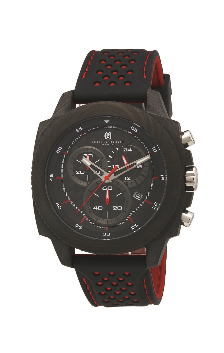 Picture of Charles-Hubert Paris 4010-R Mens Carbon Fiber Case Chrono Strap Watch, Red