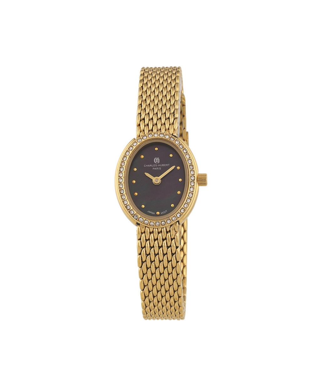 Womens IP-Plated Stainless Mop Dial Watch, Black