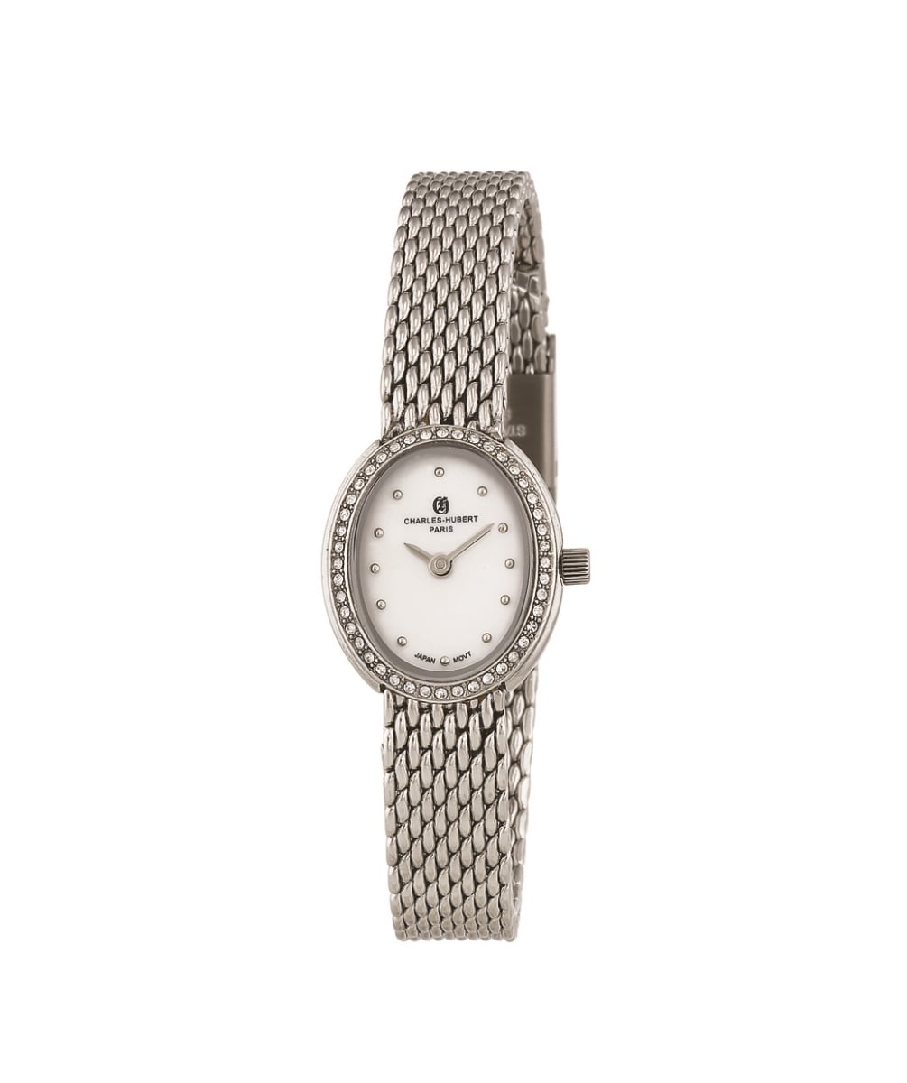 6914-W Womens Stainless Steel Mop Quartz Dial Watch, White