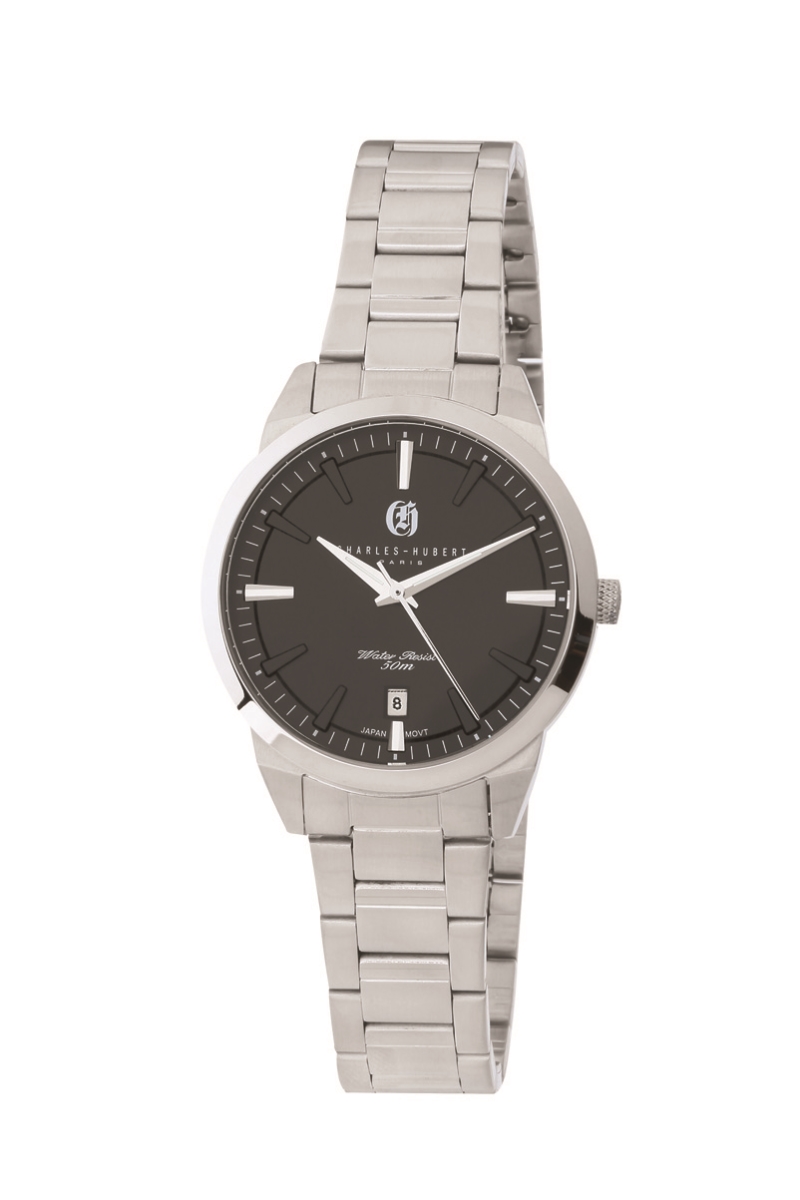 34 mm Womens Stainless Steel Quartz 5 ATM Dial Watch, Black