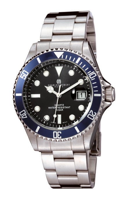7026 34 mm Womens Stainless Steel Quartz Watch with Unidirectional Rotating Bezel, Black