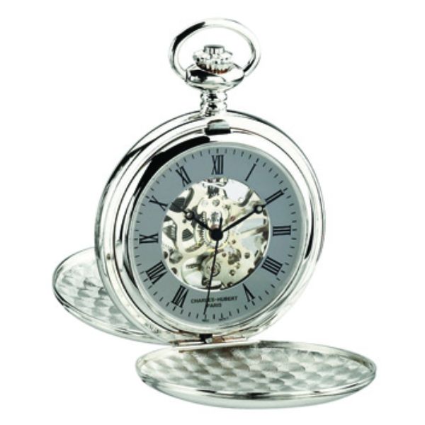 Picture of Charles-Hubert Paris DWA064 47 mm Double Hunter Case Mechanical Pocket Watch, Chrome