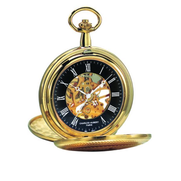 Picture of Charles-Hubert Paris DWA066 47 mm Double Hunter Case Pocket Watch with Skeleton Dial, Gold