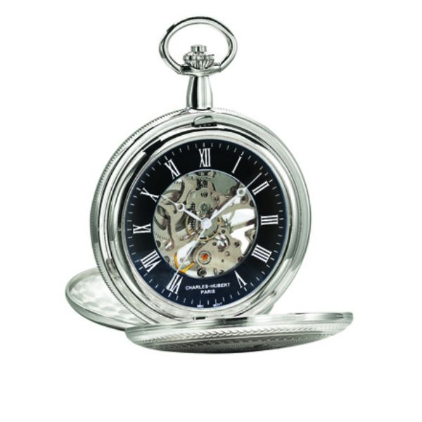 Picture of Charles-Hubert Paris DWA067 47 mm Double Hunter Case Mechanical Pocket Watch, Chrome Finish