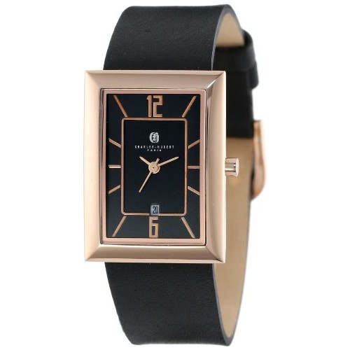 Rose IP-Plated Black Rectangle Dial Quartz Watch - Black