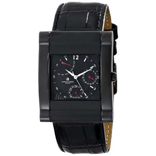 Mens IP Black Stainless Leather Band Watch