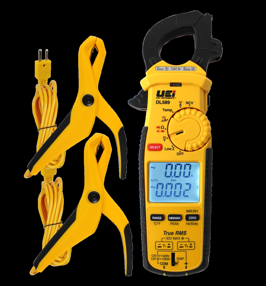 Picture of UEI DL589COMBO 600A True-RMS Dual Display Clamp Meter with DC Amps & Differential Temperature & ATTPC4