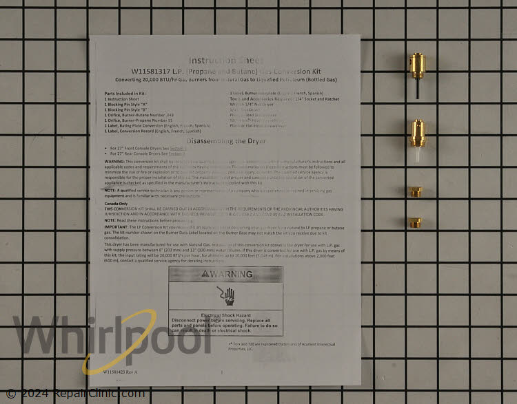 W10606694A Dryer Conversion Kit for W11581317