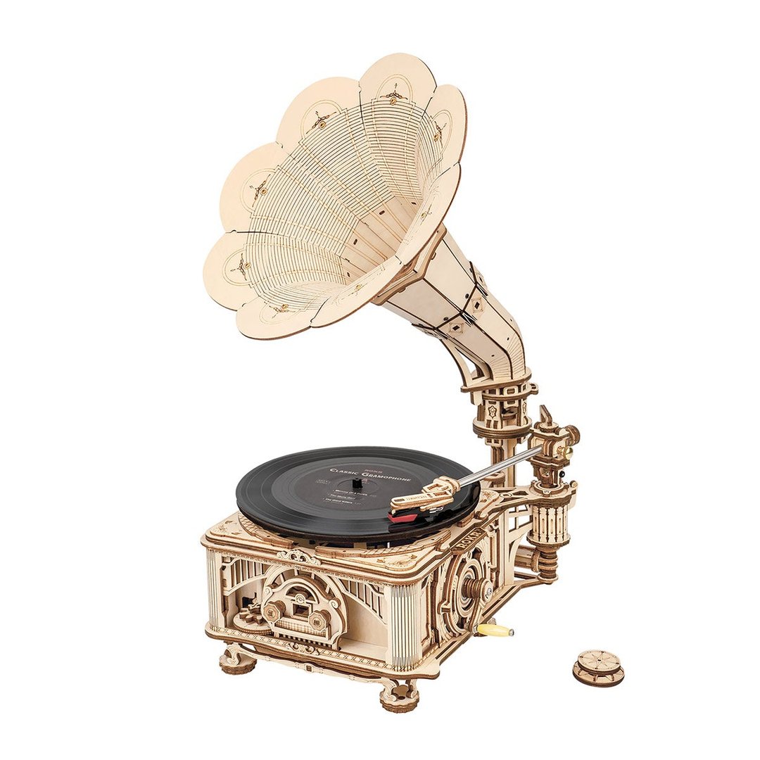 Picture of Black Gum Wooden Gramophone -  ROKR 3D Wooden Puzzle  Mechanical Gears  Brain Teaser Unique Gift for Adult and Teenagers 14+