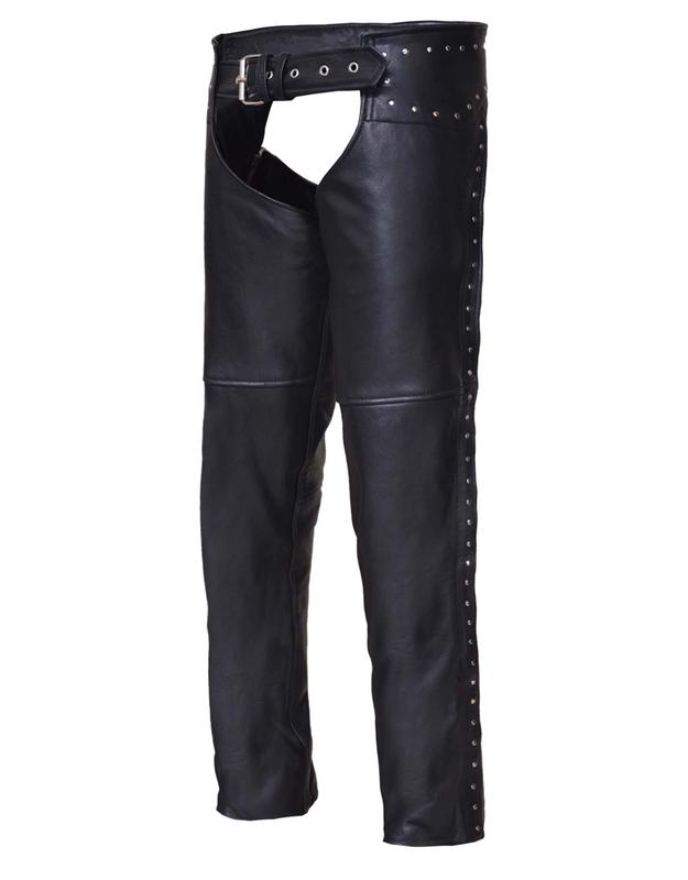 Picture of Unik International 7155-SD-BLK-2XL Ladies Premium Leather Studded Motorcycle Chaps&#44; Black - 2XL