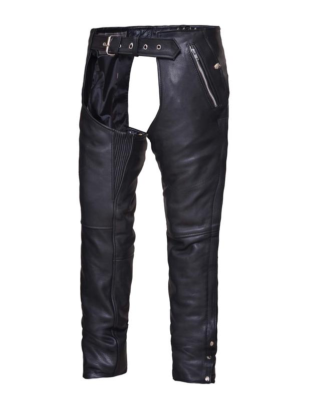 Picture of Unik International 7145-00-BLK-XS Unisex 4-Pocket Motorcycle Chaps with Snap out lliner&#44; Extra Small - Black