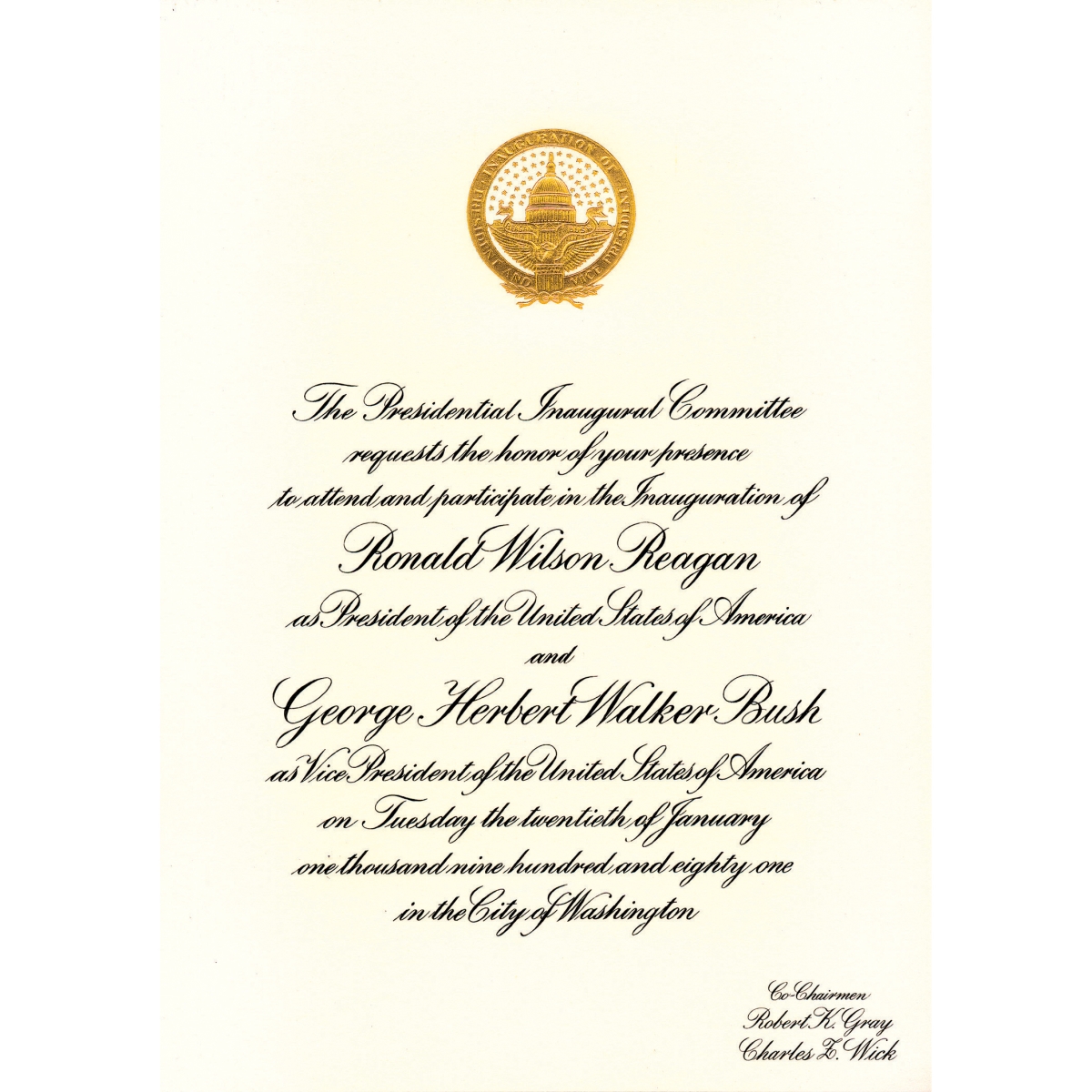 Picture of American Coin Treasures 5950 Official Ronald Reagan First Presidential Inauguration Invitation