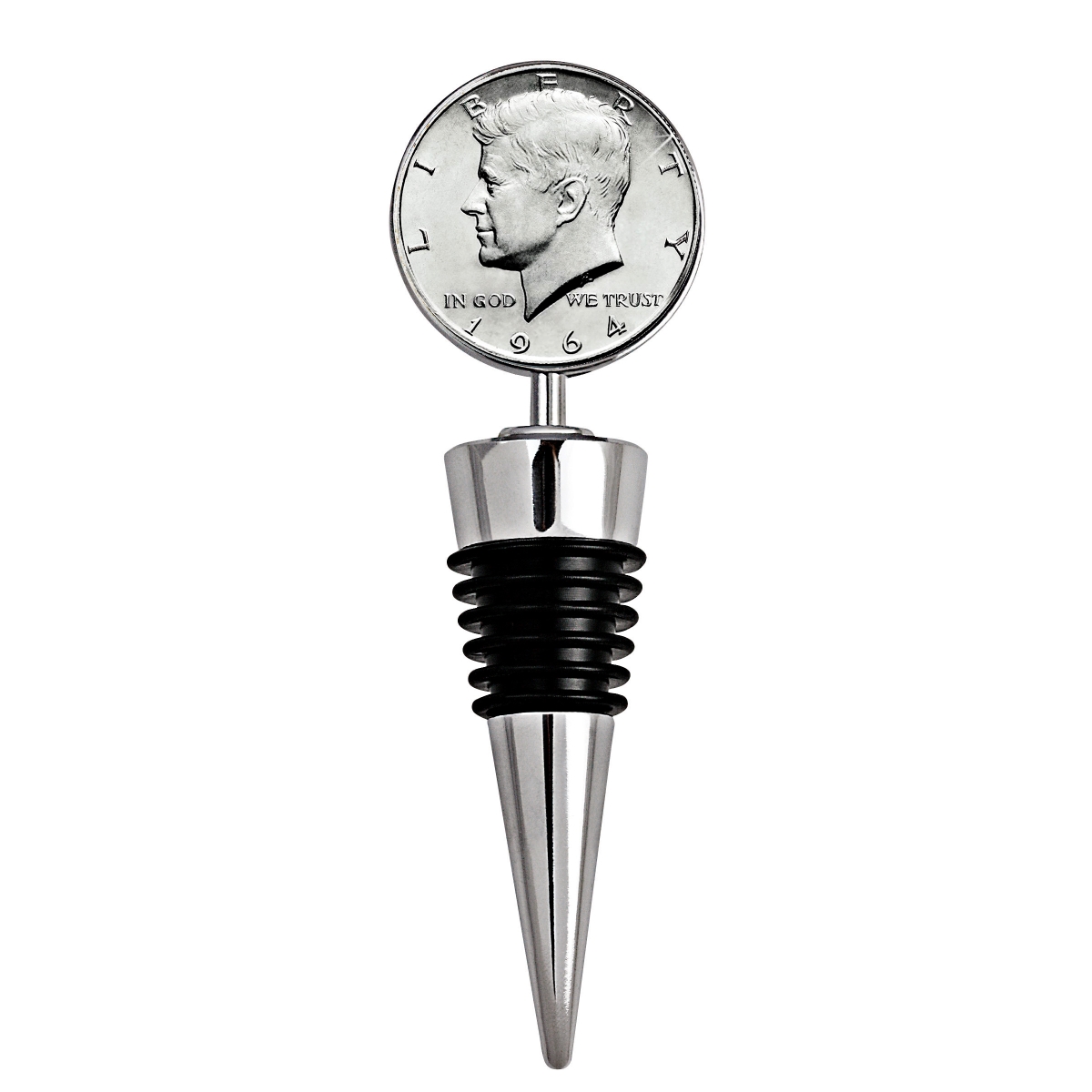 Picture of UPM Global 15203 4 x 1.3 in. JFK 1964 First Year of Issue Half Dollar Coin Wine Stopper