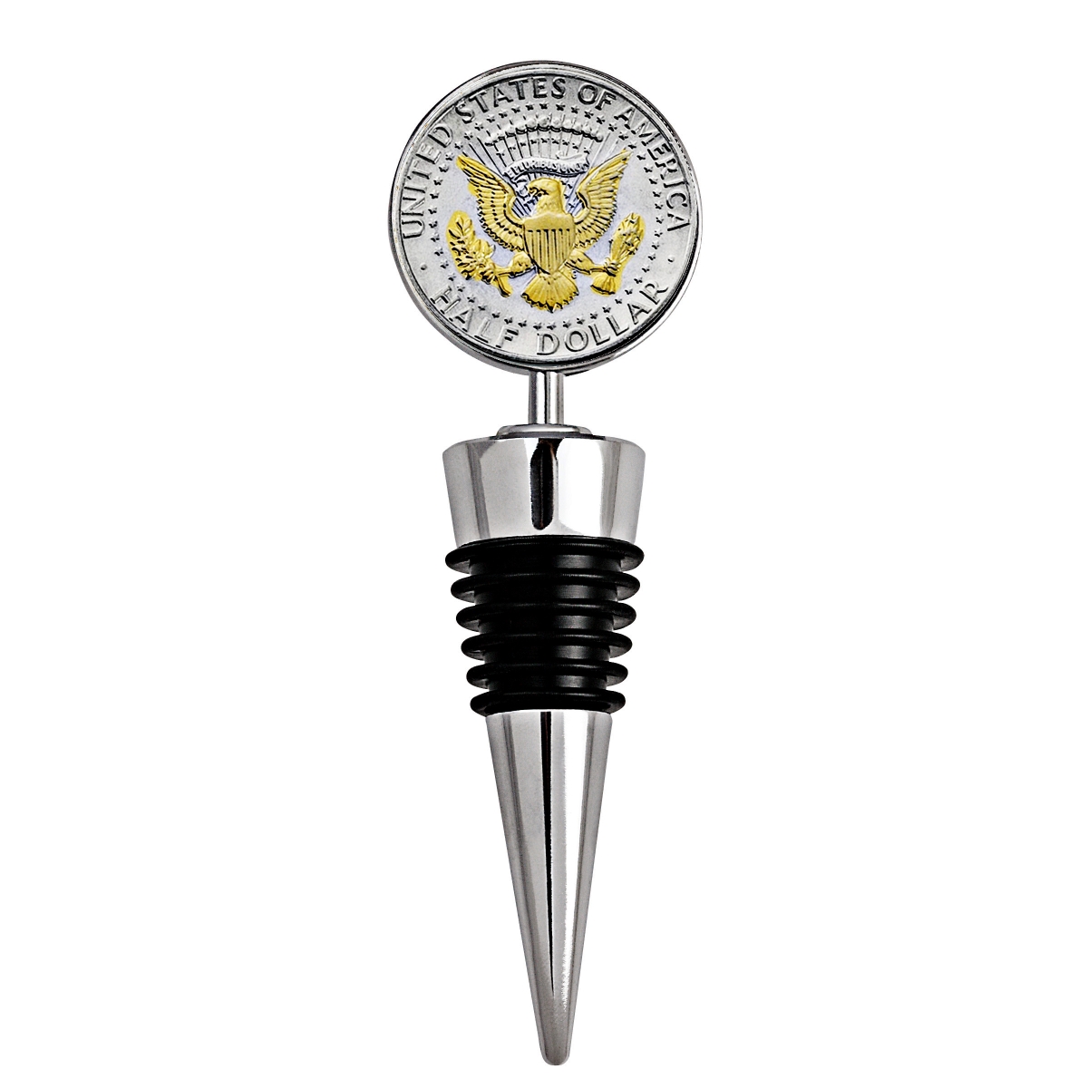 Picture of UPM Global 15205 4 x 1.3 in. Selectively Gold-Layered Presidential Seal JFK Half Dollar Coin Wine Stopper