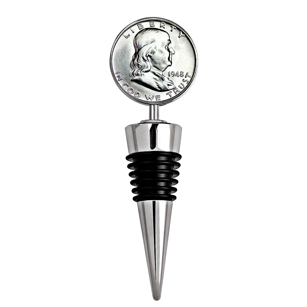 Picture of UPM Global 15206 4 x 1.3 in. Silver Franklin Half Dollar Coin Wine Stopper