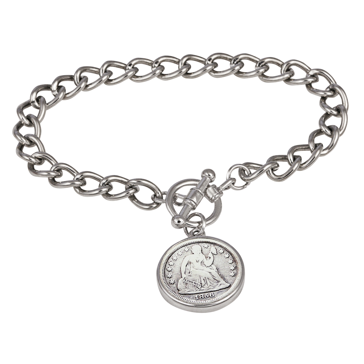 Picture of UPM Global 15314 7 in. Silver Seated Liberty Dime Silvertone Coin Toggle Bracelet