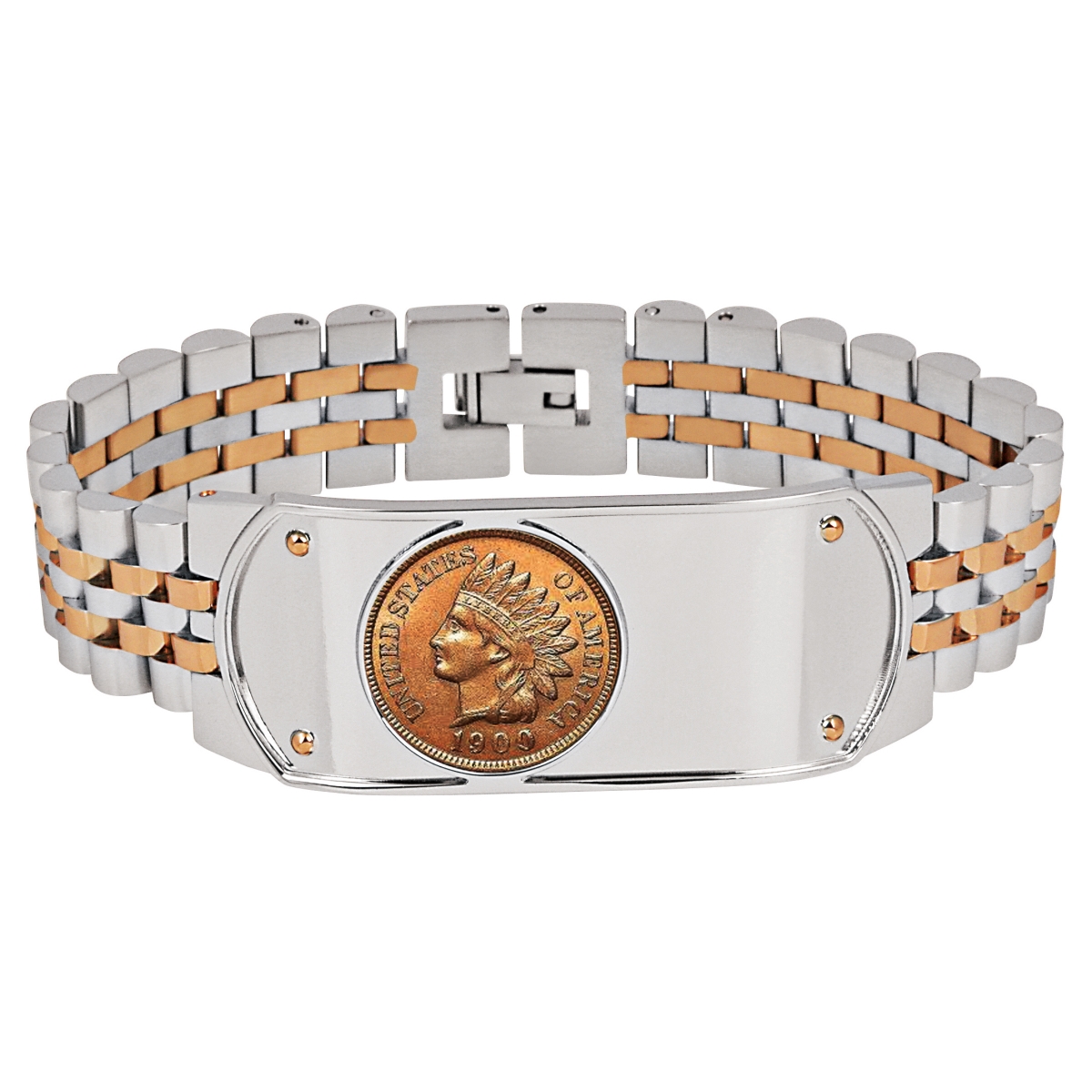 Picture of UPM Global 15231 8.5 in. Mens Two-Tone Stainless Steel Bracelet with Indian Head Penny Coin