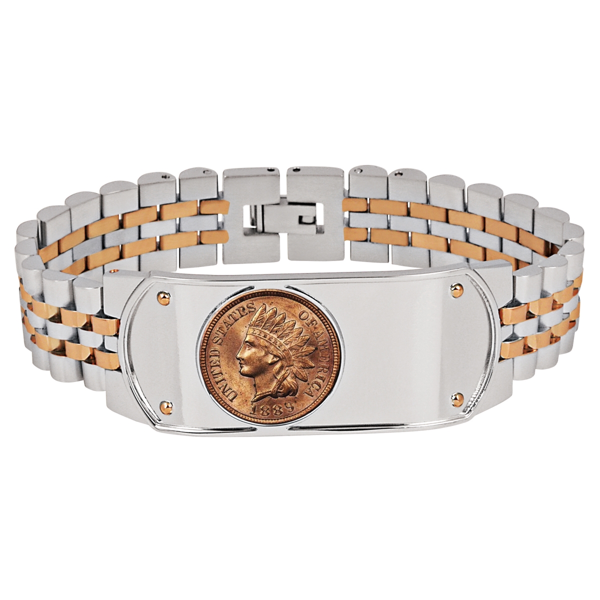 Picture of UPM Global 15232 8.5 in. Mens Two-Tone Stainless Steel Bracelet with 1800s Indian Head Penny Coin