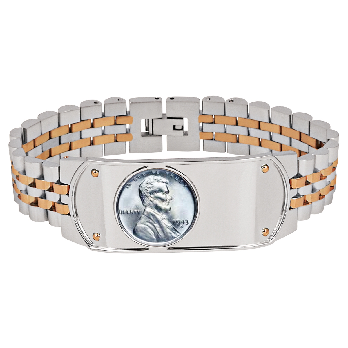 Picture of UPM Global 15233 8.5 in. Mens Two-Tone Stainless Steel Bracelet with Lincoln Steel Penny Coin