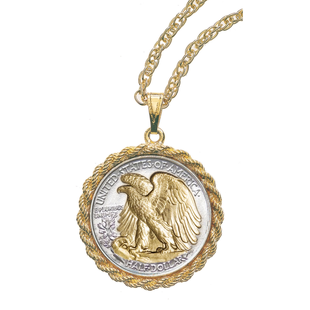 11135 Selectively Gold-Layered Silver Walking Liberty Eagle Reverse Half Dollar Rope Coin Pendant Coin Jewelry -  UPM Global