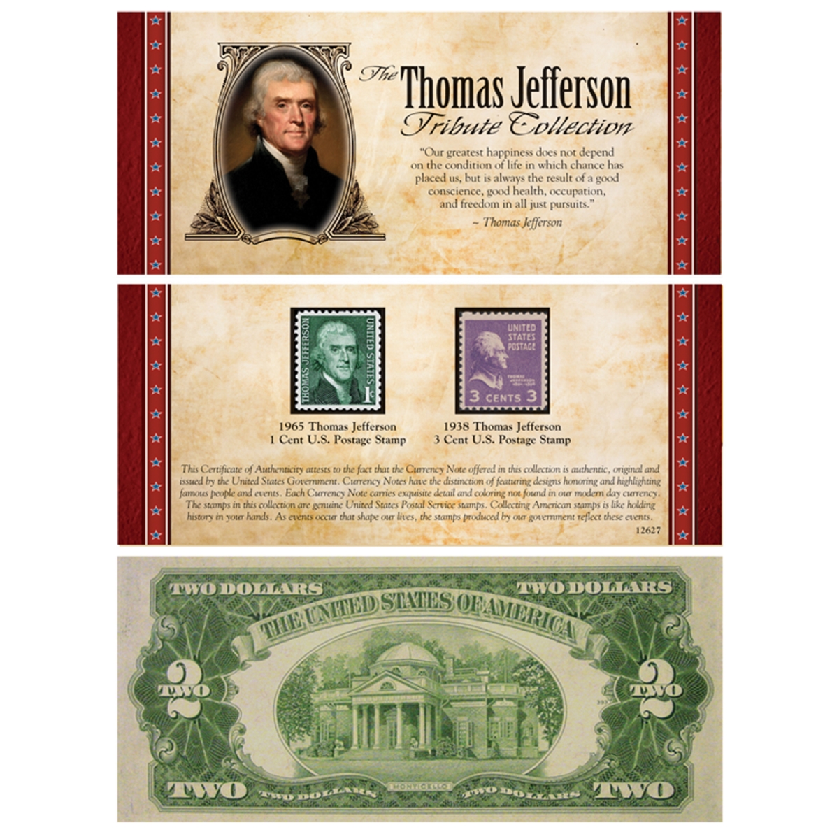 Picture of UPM Global 12627 The Jefferson Tribute Collection with Rare Dollar 2 Bill