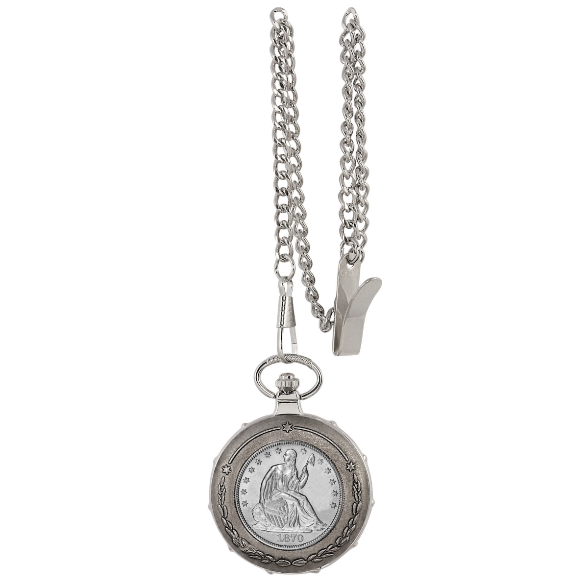 Picture of UPM Global 13210 Silver Seated Liberty Half Dollar Silvertone Train Coin Pocket Watch