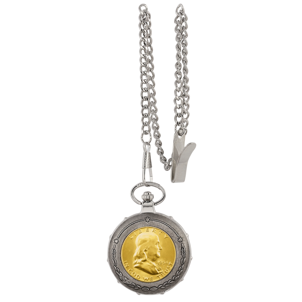 Picture of UPM Global 13215 Gold-Layered Silver Franklin Half Dollar Silvertone Train Coin Pocket Watch