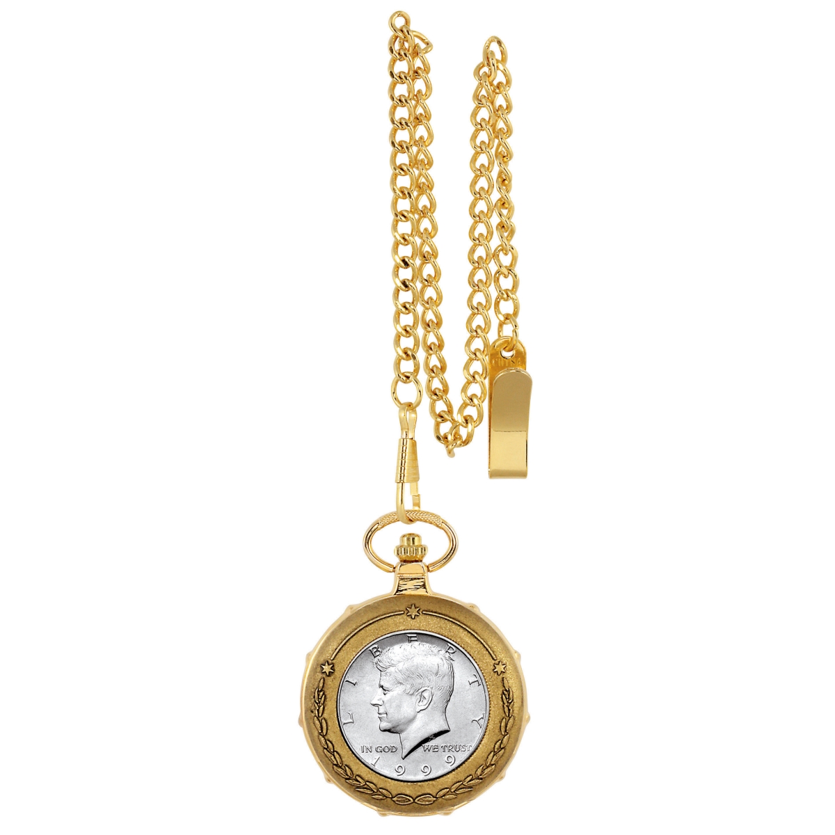 Picture of UPM Global 13218 JFK Half Dollar Goldtone Train Coin Pocket Watch with Skeleton Movement