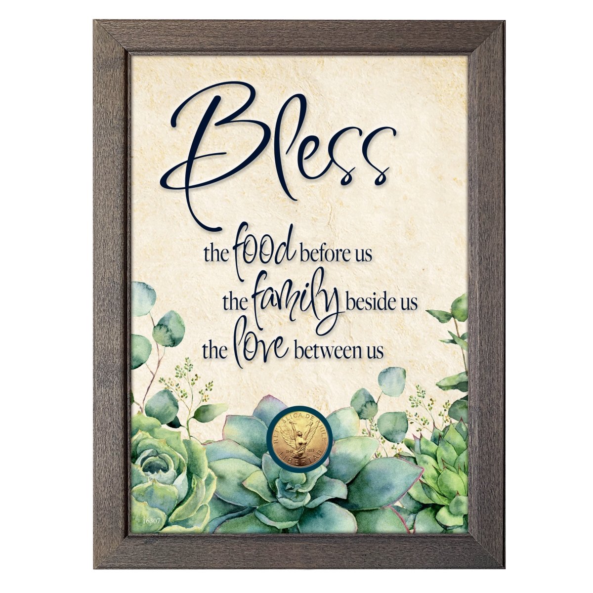 Picture of UPM Global 16307 5 x 7 in. Bless Food&#44; Family & Love with Angel Coin in Frame