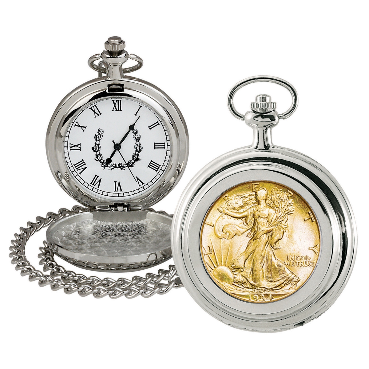 Picture of UPM Global 13161 Gold-Layered Silver Walking Liberty Half Dollar Coin Pocket Watch
