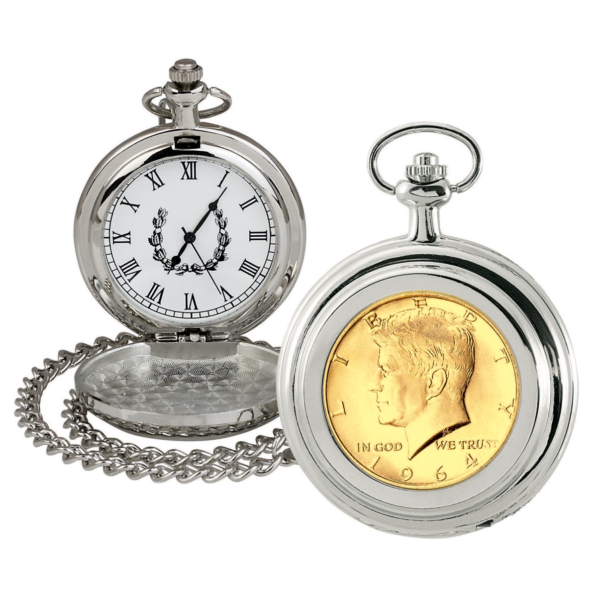 Picture of UPM Global 13164 Gold-Layered JFK 1964 First Year of Issue Half Dollar Coin Pocket Watch