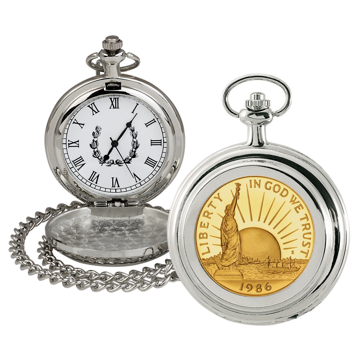 Picture of UPM Global 13166 Gold-Layered Statue of Liberty Commemorative Half Dollar Coin Pocket Watch