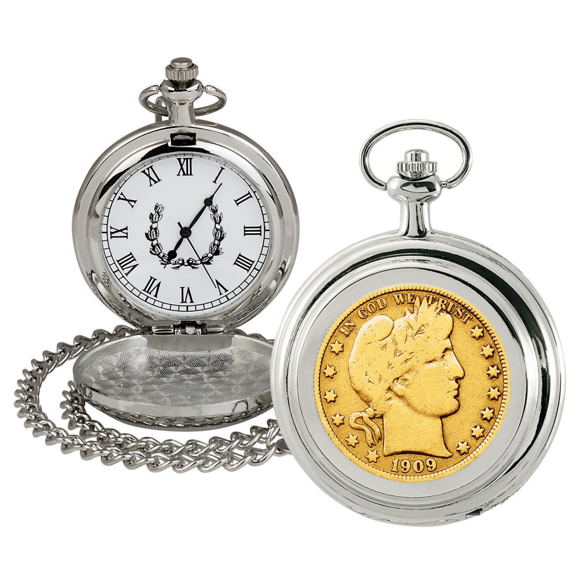 Picture of UPM Global 13195 Gold-Layered Silver Barber Half Dollar Coin Pocket Watch