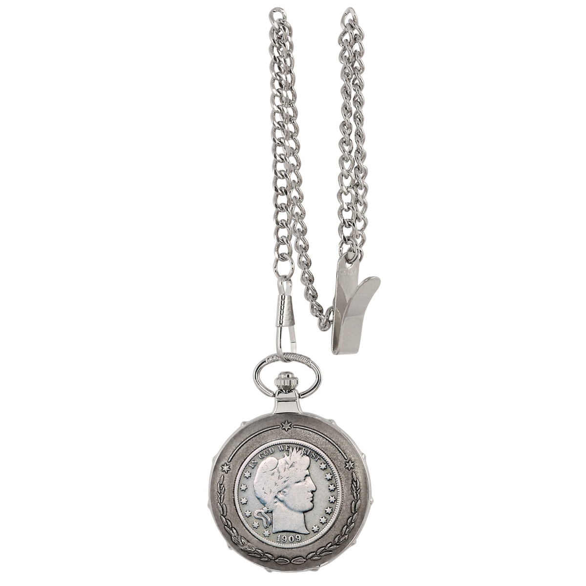 Picture of UPM Global 13209 Silver Barber Half Dollar Silvertone Train Coin Pocket Watch