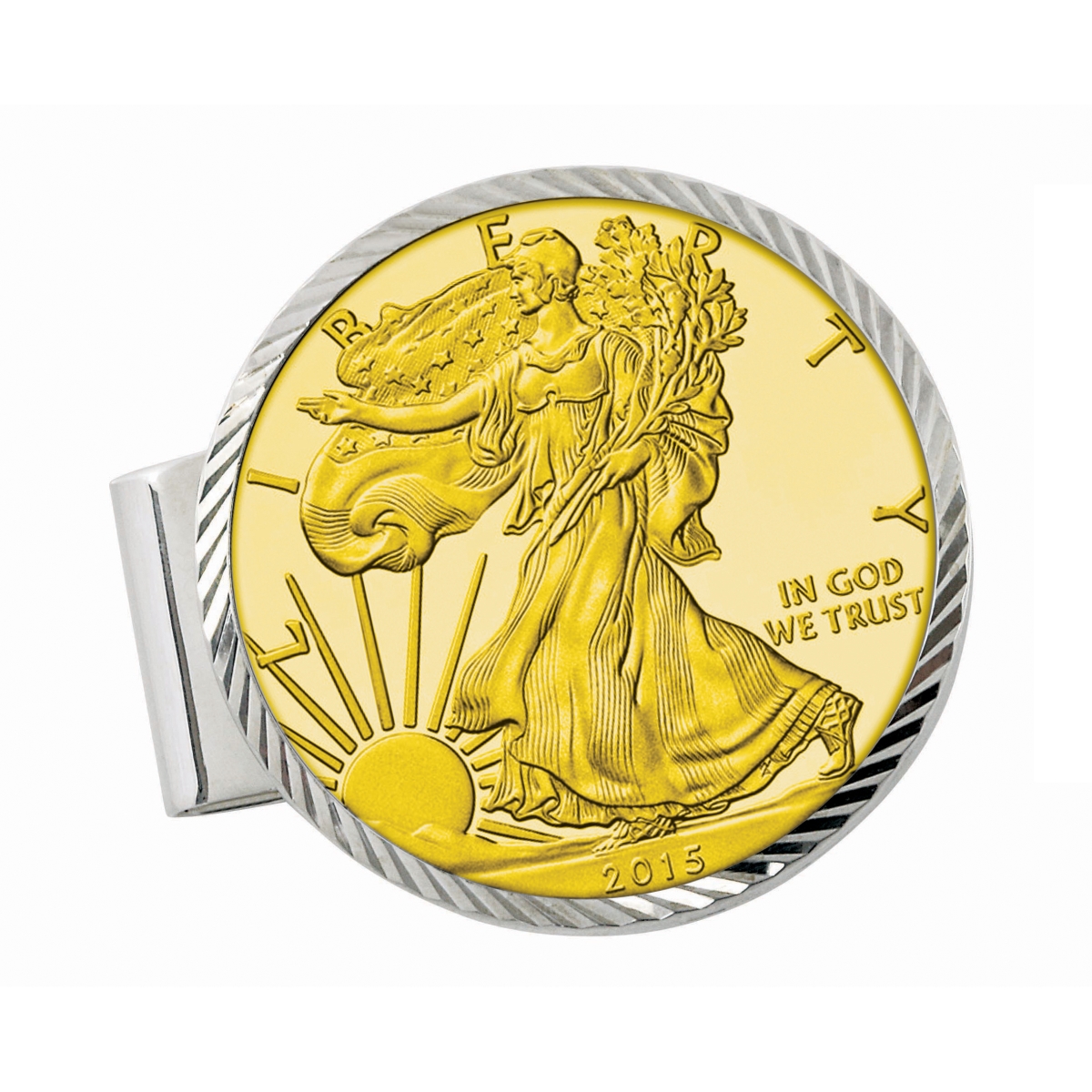 13507 Sterling Silver Diamond Cut Coin Money Clip with Gold-Layered American Silver Eagle Dollar -  UPM Global