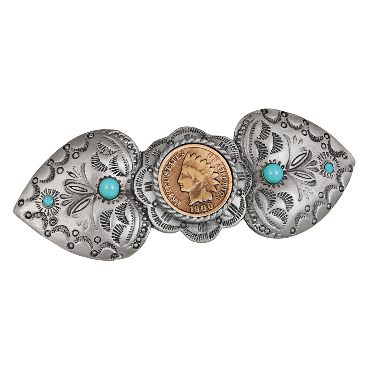Picture of UPM Global 15403 Indian Head Penny Pewter Western Hair Barrette