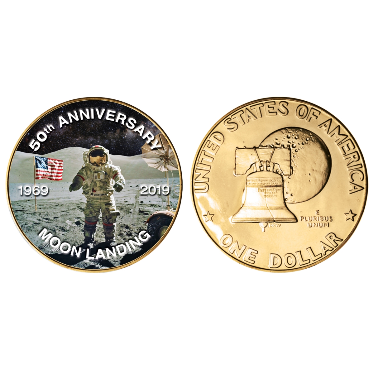 Picture of UPM Global 15715 Moon Landing Eisenhower Colorized Bicentennial Dollar Gold Layered Coin